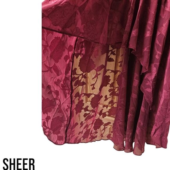 NEW TORRID Plus Size LongSleeve Burgundy Chiffon Clip Dot Extreme Hi-Lo Top. - Picture 4 of 16